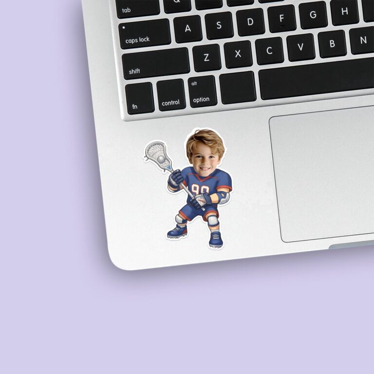 Custom Number 90 Lacrosse Player Face Cutout – Sticker Custom Number 90 Lacrosse Player Face Cutout shown on a sticker mockup