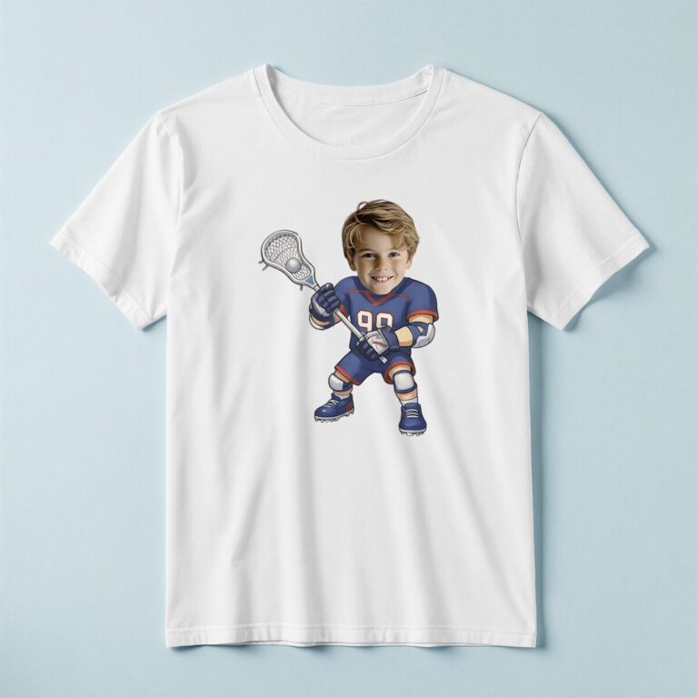 Custom Number 90 Lacrosse Player Face Cutout – T-shirt Custom Number 90 Lacrosse Player Face Cutout shown on a T-shirt mockup