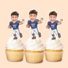 Custom Navy Number 77 Football Runner Face Cutout – Cupcake Topper Custom Navy Number 77 Football Runner Face Cutout shown on a cupcake topper mockup