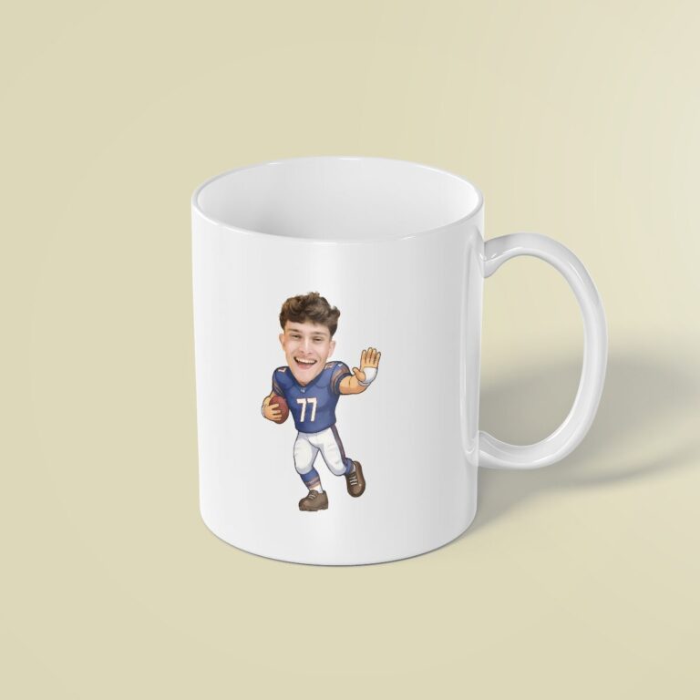 Custom Navy Number 77 Football Runner Face Cutout – Mug Custom Navy Number 77 Football Runner Face Cutout shown on a mug mockup