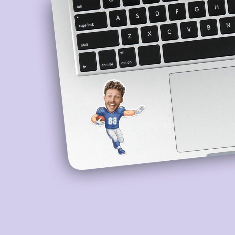 Custom Blue Number 88 Football Runner Face Cutout – Sticker Custom Blue Number 88 Football Runner Face Cutout shown on a sticker mockup