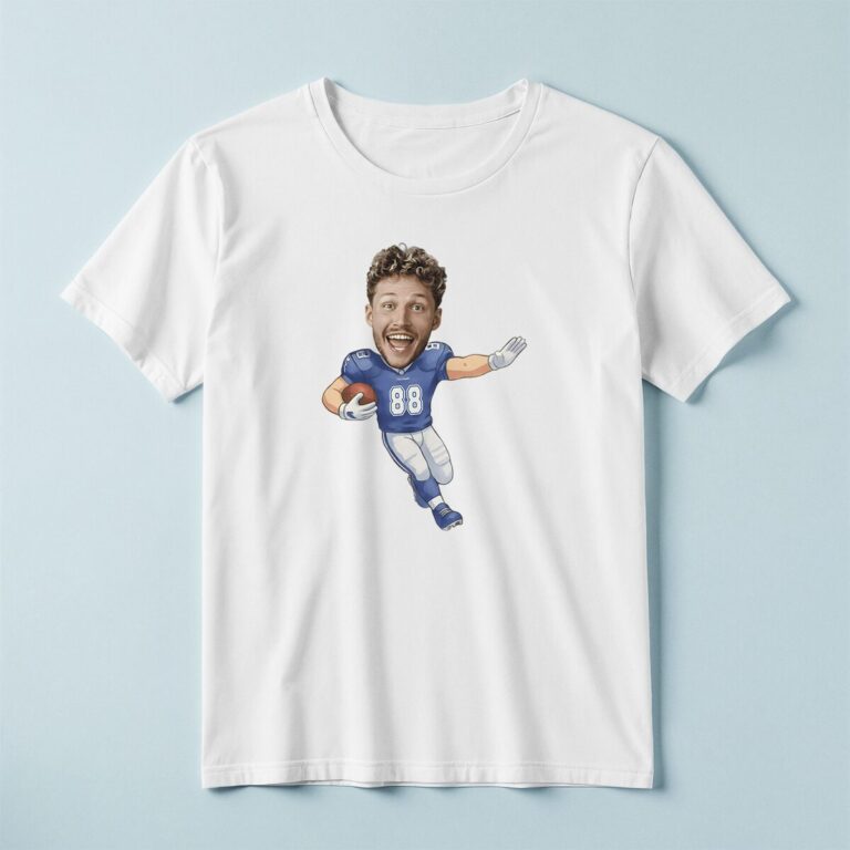 Custom Blue Number 88 Football Runner Face Cutout – T-shirt Custom Blue Number 88 Football Runner Face Cutout shown on a T-shirt mockup