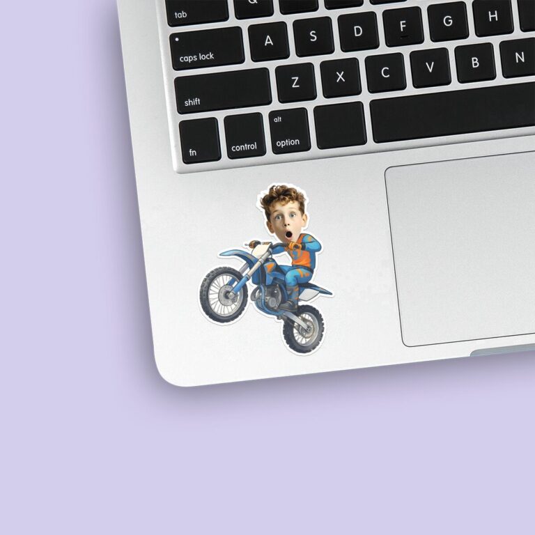 Custom Motocross Rider Performing a Wheelie Face Cutout – Sticker Custom Motocross Rider Performing a Wheelie Face Cutout shown on a sticker mockup