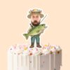 Custom Angler Holding a Trophy Fish Face Cutout – Cake Topper Custom Angler Holding a Trophy Fish Face Cutout shown on a cake topper mockup