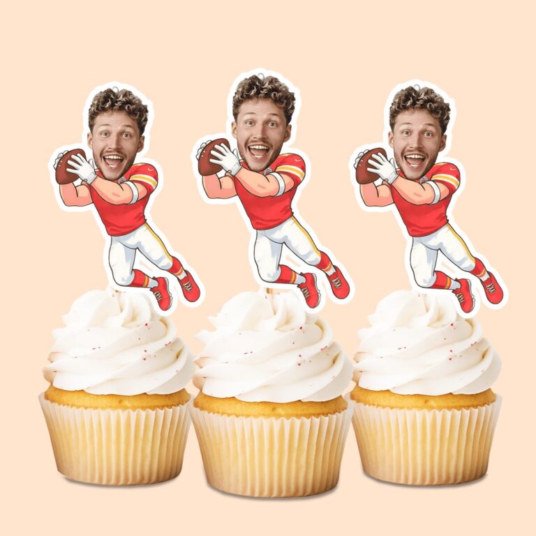 Custom Red-Uniform Airborne Receiver Face Cutout – Cupcake Topper Custom Red-Uniform Airborne Receiver Face Cutout shown on a cupcake topper mockup