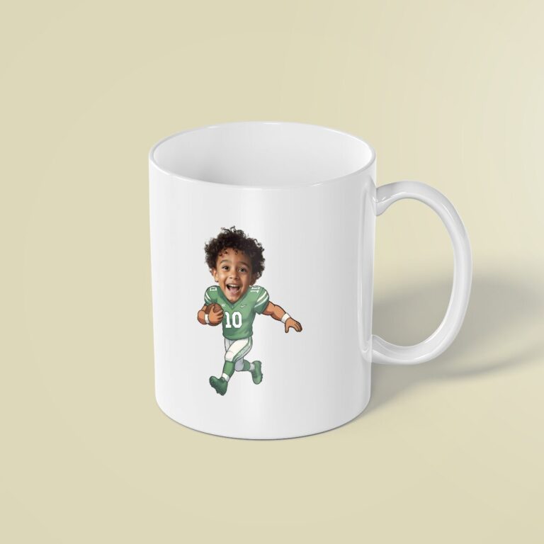 Custom Green Number 10 Football Runner Face Cutout – Mug Custom Green Number 10 Football Runner Face Cutout shown on a mug mockup