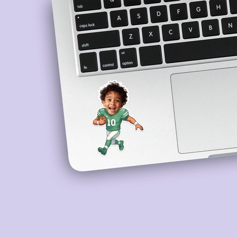Custom Green Number 10 Football Runner Face Cutout – Sticker Custom Green Number 10 Football Runner Face Cutout shown on a sticker mockup
