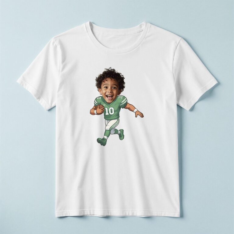 Custom Green Number 10 Football Runner Face Cutout – T-shirt Custom Green Number 10 Football Runner Face Cutout shown on a T-shirt mockup