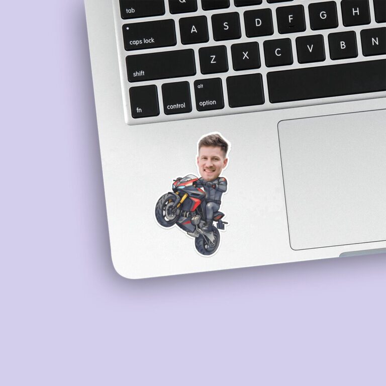 Custom Sport Motorcycle Stunt Rider Face Cutout – Sticker Custom Sport Motorcycle Stunt Rider Face Cutout shown on a sticker mockup