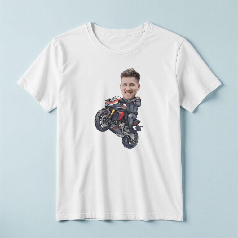 Custom Sport Motorcycle Stunt Rider Face Cutout – T-shirt Custom Sport Motorcycle Stunt Rider Face Cutout shown on a T-shirt mockup