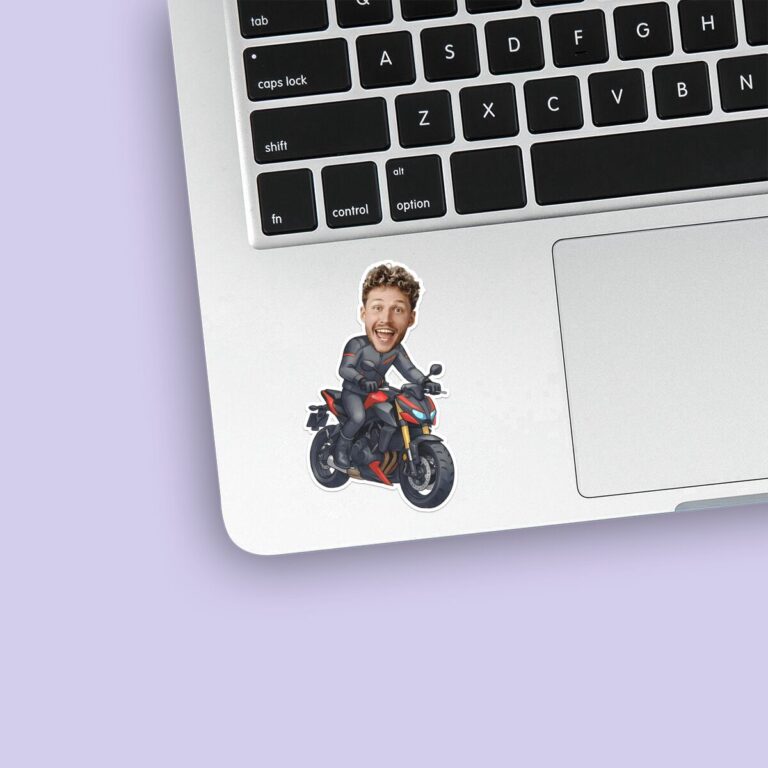 Custom Sport Motorcycle Rider Face Cutout – Sticker Custom Sport Motorcycle Rider Face Cutout shown on a sticker mockup
