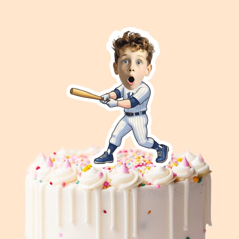 Custom Baseball Batter Making Contact Face Cutout – Cake Topper Custom Baseball Batter Making Contact Face Cutout shown on a cake topper mockup