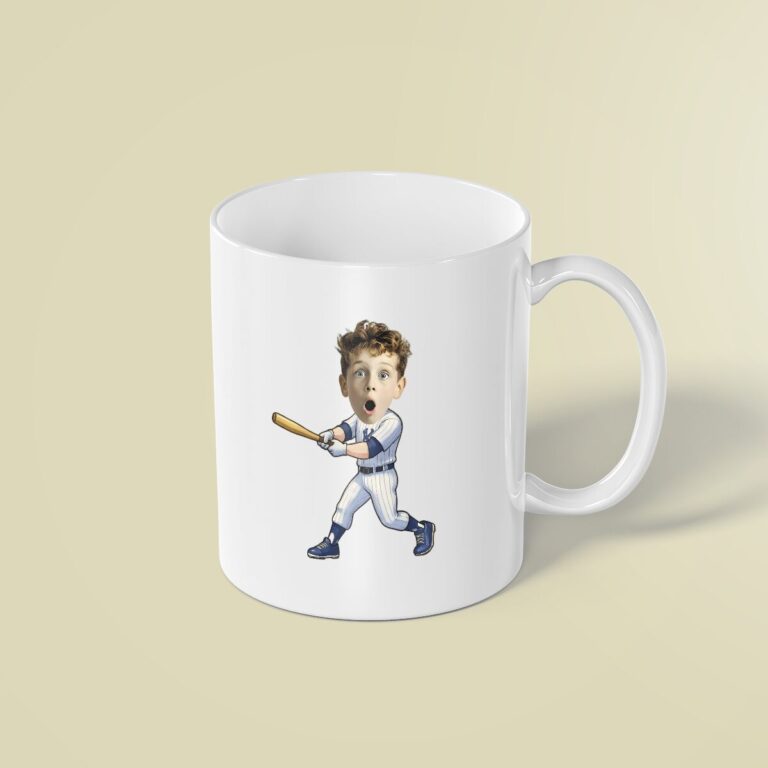 Custom Baseball Batter Making Contact Face Cutout – Mug Custom Baseball Batter Making Contact Face Cutout shown on a mug mockup