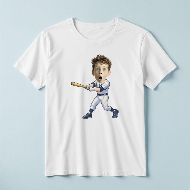 Custom Baseball Batter Making Contact Face Cutout – T-shirt Custom Baseball Batter Making Contact Face Cutout shown on a T-shirt mockup