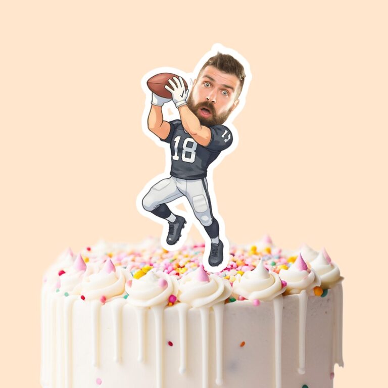 Custom Navy Number 18 Football Receiver Face Cutout – Cake Topper Custom Navy Number 18 Football Receiver Face Cutout shown on a cake topper mockup