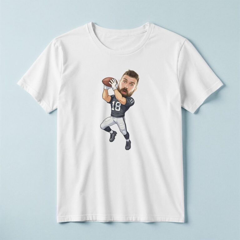 Custom Navy Number 18 Football Receiver Face Cutout – T-shirt Custom Navy Number 18 Football Receiver Face Cutout shown on a T-shirt mockup