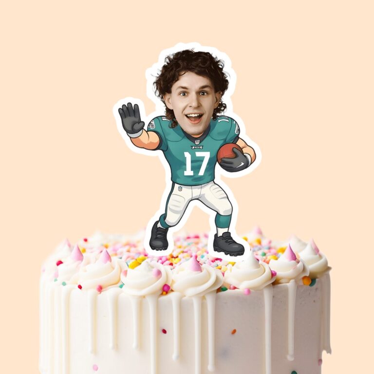 Custom Teal Number 17 Football Runner Face Cutout – Cake Topper Custom Teal Number 17 Football Runner Face Cutout shown on a cake topper mockup
