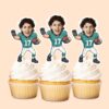 Custom Teal Number 17 Football Runner Face Cutout – Cupcake Topper Custom Teal Number 17 Football Runner Face Cutout shown on a cupcake topper mockup