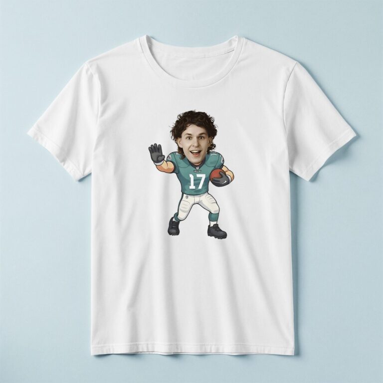 Custom Teal Number 17 Football Runner Face Cutout – T-shirt Custom Teal Number 17 Football Runner Face Cutout shown on a T-shirt mockup