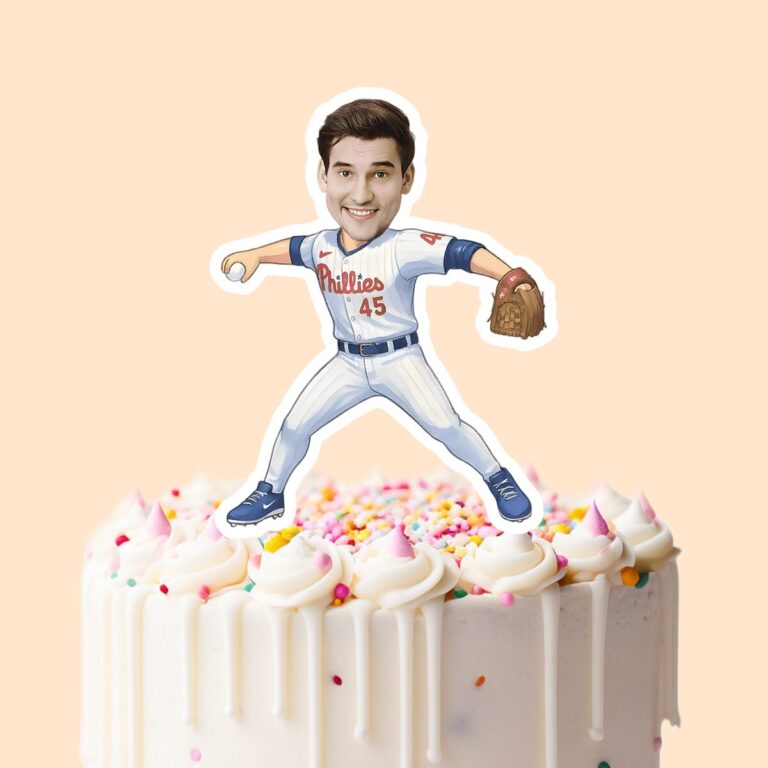 Custom Number 45 Baseball Fielder Face Cutout – Cake Topper Custom Number 45 Baseball Fielder Face Cutout shown on a cake topper mockup