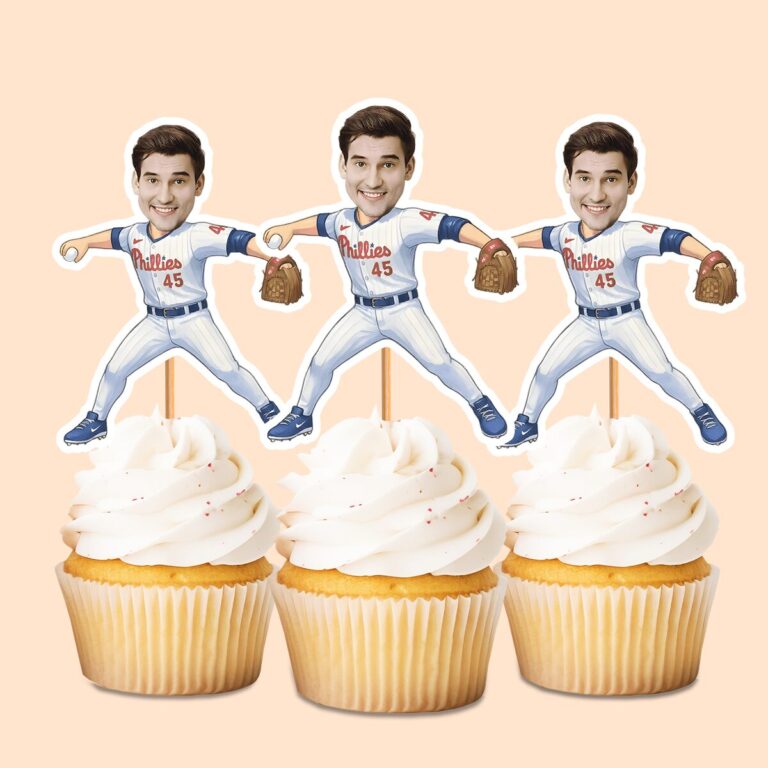 Custom Number 45 Baseball Fielder Face Cutout – Cupcake Topper Custom Number 45 Baseball Fielder Face Cutout shown on a cupcake topper mockup