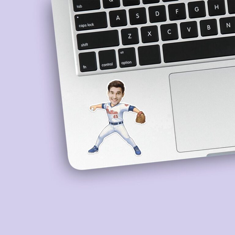 Custom Number 45 Baseball Fielder Face Cutout – Sticker Custom Number 45 Baseball Fielder Face Cutout shown on a sticker mockup