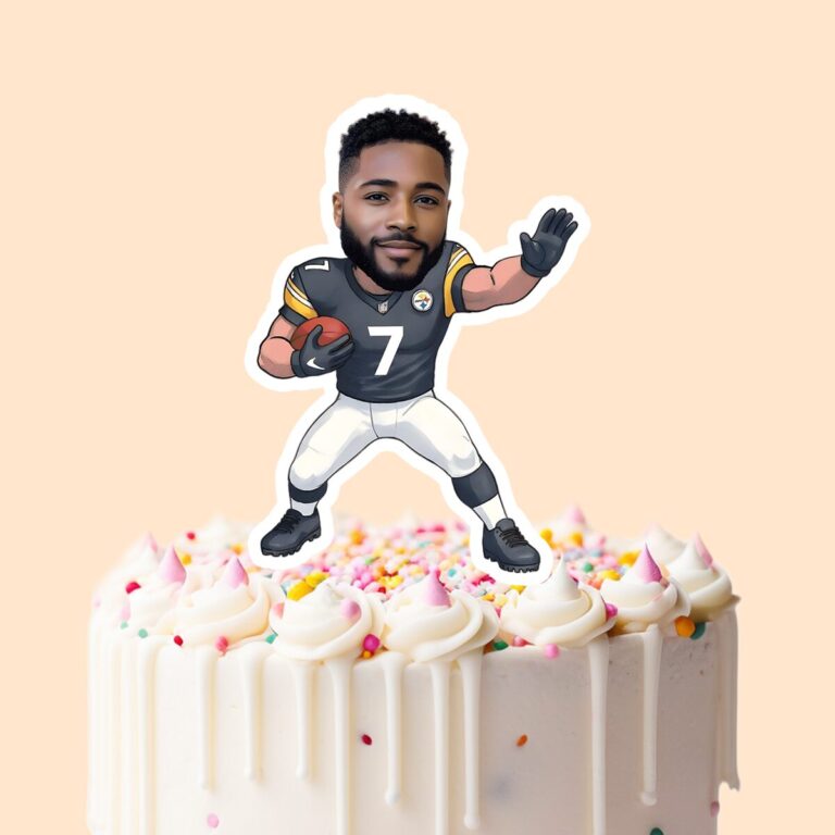 Custom Black Number 7 Football Player Face Cutout – Cake Topper Custom Black Number 7 Football Player Face Cutout shown on a cake topper mockup