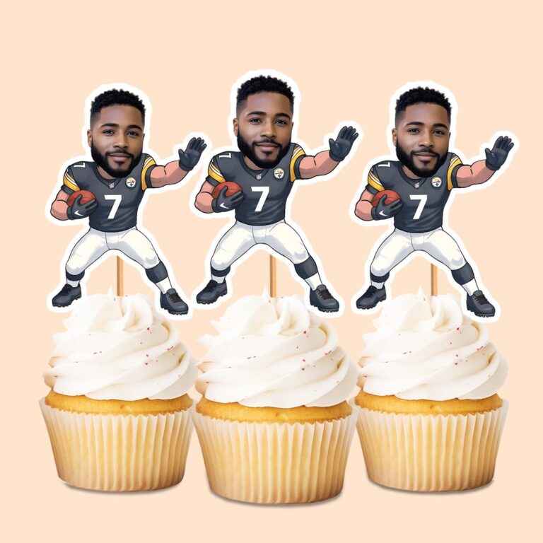 Custom Black Number 7 Football Player Face Cutout – Cupcake Topper Custom Black Number 7 Football Player Face Cutout shown on a cupcake topper mockup