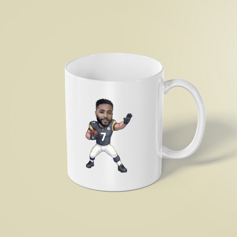 Custom Black Number 7 Football Player Face Cutout – Mug Custom Black Number 7 Football Player Face Cutout shown on a mug mockup
