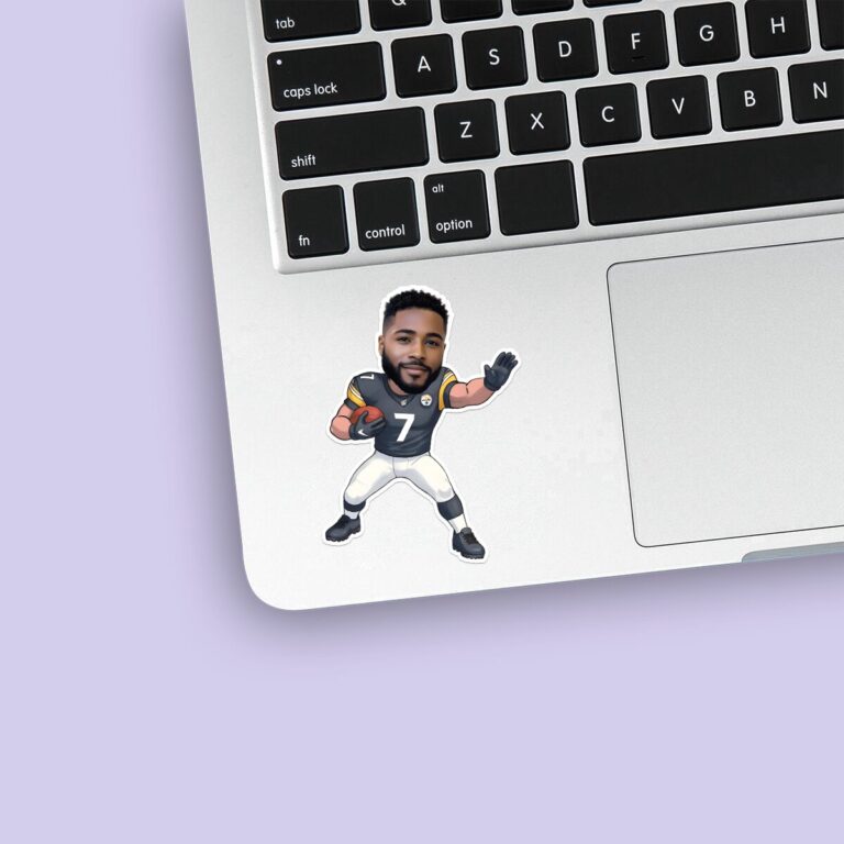 Custom Black Number 7 Football Player Face Cutout – Sticker Custom Black Number 7 Football Player Face Cutout shown on a sticker mockup