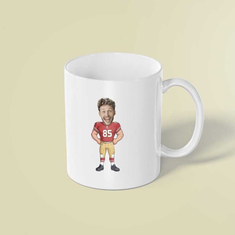 Custom Red Number 85 Football Player Face Cutout – Mug Custom Red Number 85 Football Player Face Cutout shown on a mug mockup