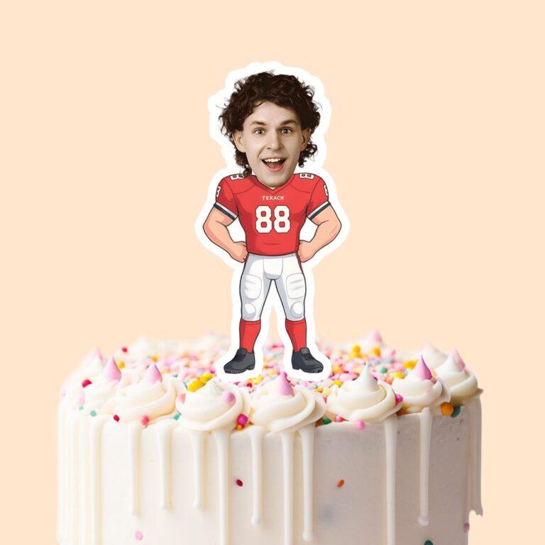 Custom Red Number 88 Football Player Face Cutout – Cake Topper Custom Red Number 88 Football Player Face Cutout shown on a cake topper mockup