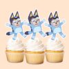 Custom Blue Cartoon Dog Costume Character Face Cutout – Cupcake Topper Custom Blue Cartoon Dog Costume Character Face Cutout shown on a cupcake topper mockup
