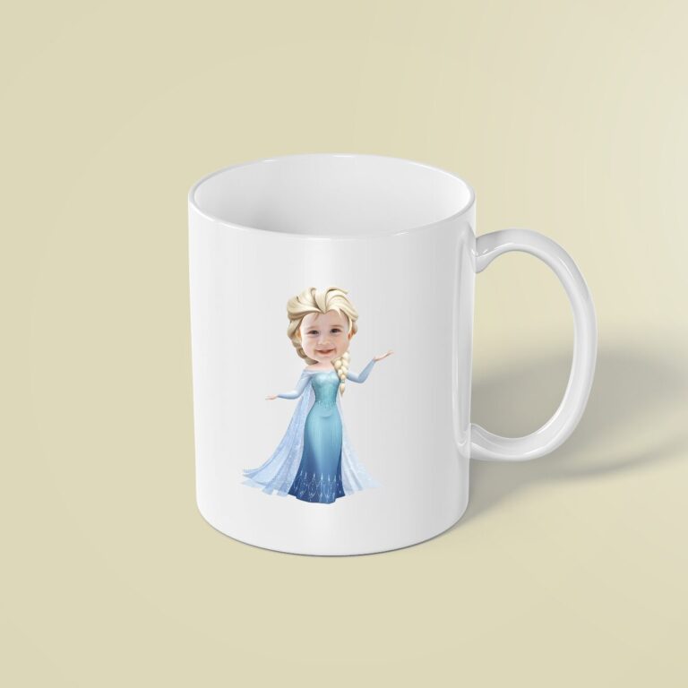 Custom Ice Queen in Blue Gown Face Cutout – Mug Custom Ice Queen in Blue Gown Face Cutout shown on a mug mockup