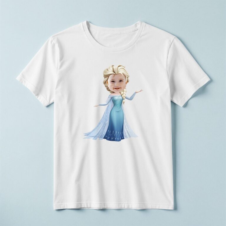 Custom Ice Queen in Blue Gown Face Cutout – T-shirt Custom Ice Queen in Blue Gown Face Cutout shown on a T-shirt mockup