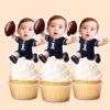 Custom Navy Number 1 Football Child Face Cutout – Cupcake Topper Custom Navy Number 1 Football Child Face Cutout shown on a cupcake topper mockup