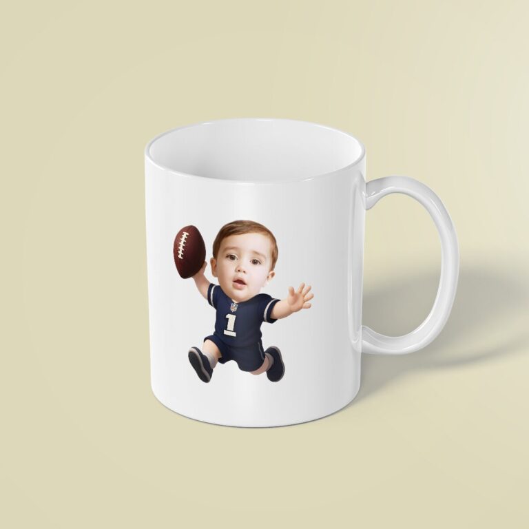 Custom Navy Number 1 Football Child Face Cutout – Mug Custom Navy Number 1 Football Child Face Cutout shown on a mug mockup