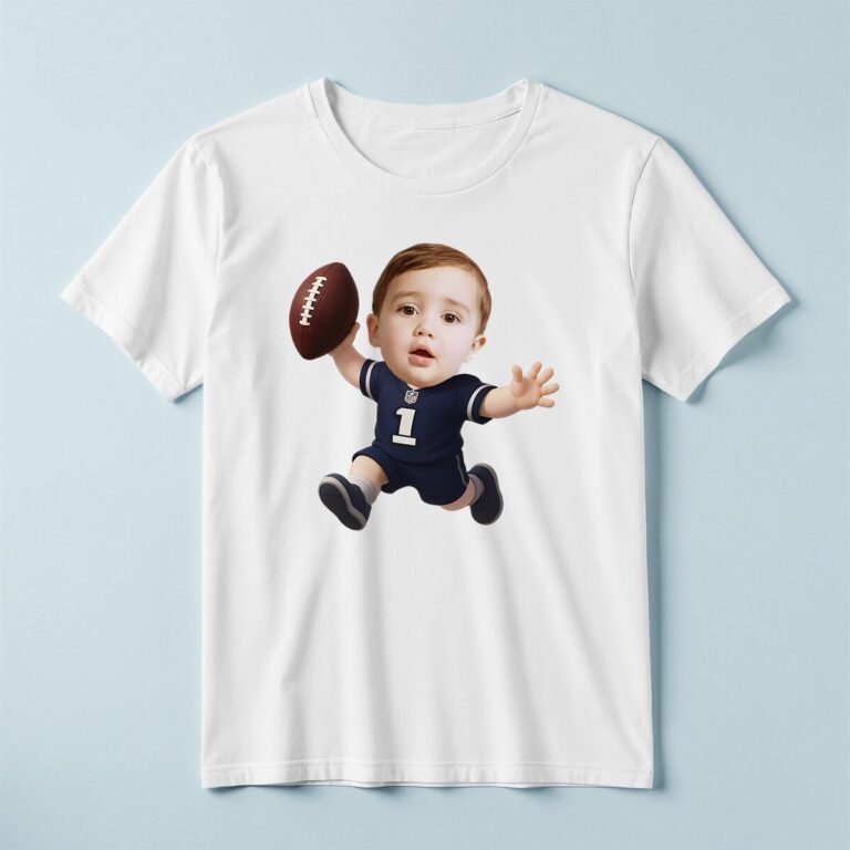 Custom Navy Number 1 Football Child Face Cutout – T-shirt Custom Navy Number 1 Football Child Face Cutout shown on a T-shirt mockup