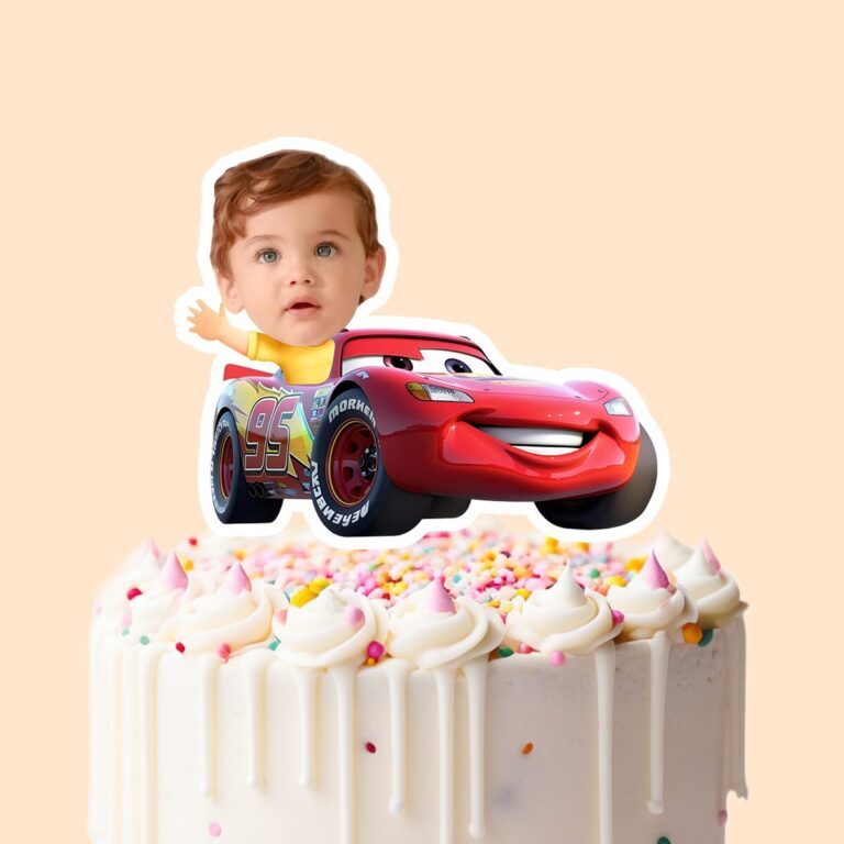 Custom Red Number 95 Race Car Rider Face Cutout – Cake Topper Custom Red Number 95 Race Car Rider Face Cutout shown on a cake topper mockup