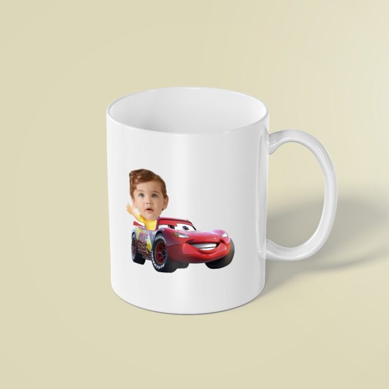Custom Red Number 95 Race Car Rider Face Cutout – Mug Custom Red Number 95 Race Car Rider Face Cutout shown on a mug mockup