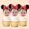 Custom Mouse-Ear Portrait with Polka-Dot Bow Face Cutout – Cupcake Topper Custom Mouse-Ear Portrait with Polka-Dot Bow Face Cutout shown on a cupcake topper mockup
