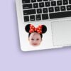 Custom Mouse-Ear Portrait with Polka-Dot Bow Face Cutout – Sticker Custom Mouse-Ear Portrait with Polka-Dot Bow Face Cutout shown on a sticker mockup
