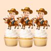 Custom Cowboy Riding a Cow Face Cutout – Cupcake Topper Custom Cowboy Riding a Cow Face Cutout shown on a cupcake topper mockup