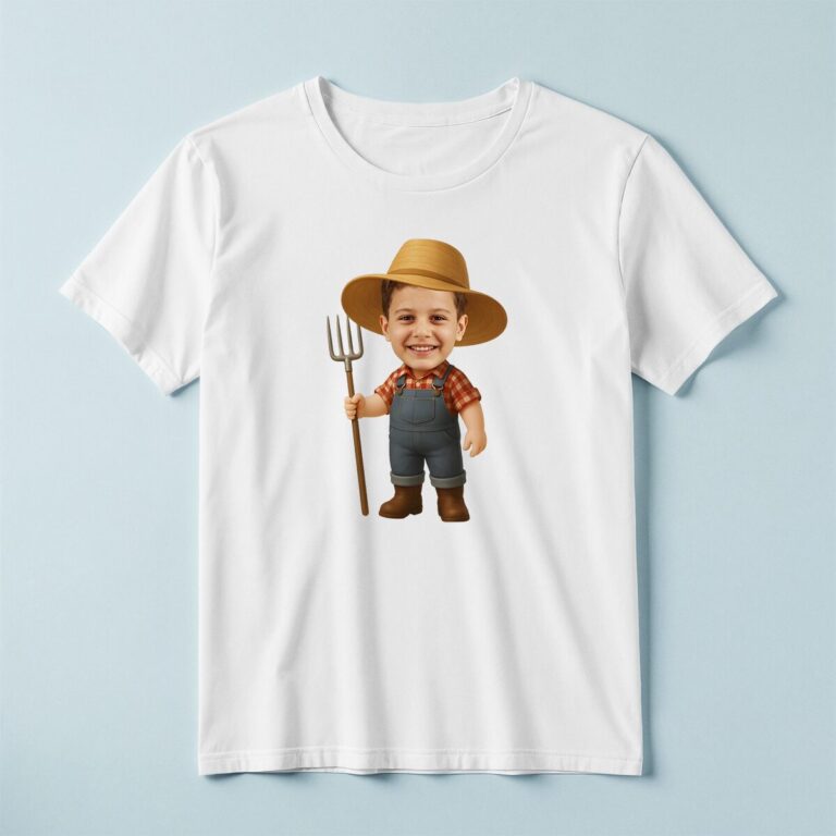Custom Farmer Holding Red Plaid Shirt Face Cutout – T-shirt Custom Farmer Holding Red Plaid Shirt Face Cutout shown on a T-shirt mockup