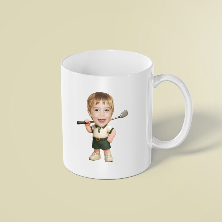 Custom Golfer with Club Over Shoulder Face Cutout – Mug Custom Golfer with Club Over Shoulder Face Cutout shown on a mug mockup