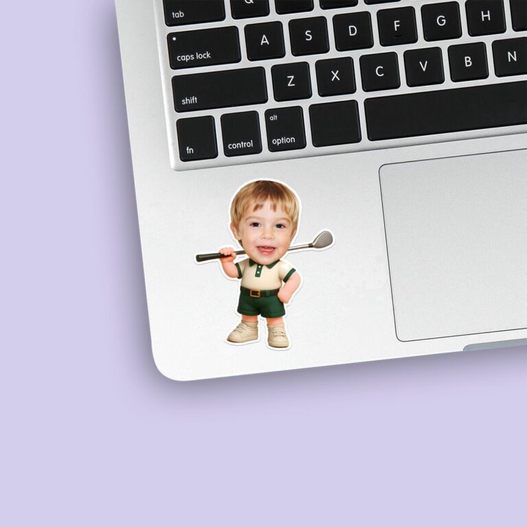 Custom Golfer with Club Over Shoulder Face Cutout – Sticker Custom Golfer with Club Over Shoulder Face Cutout shown on a sticker mockup