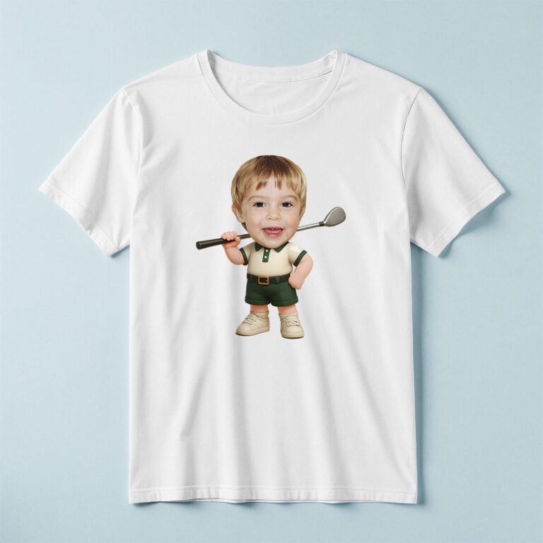 Custom Golfer with Club Over Shoulder Face Cutout – T-shirt Custom Golfer with Club Over Shoulder Face Cutout shown on a T-shirt mockup