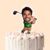 Custom Golfer Finishing Green Argyle Polo Face Cutout – Cake Topper Custom Golfer Finishing Green Argyle Polo Face Cutout shown on a cake topper mockup