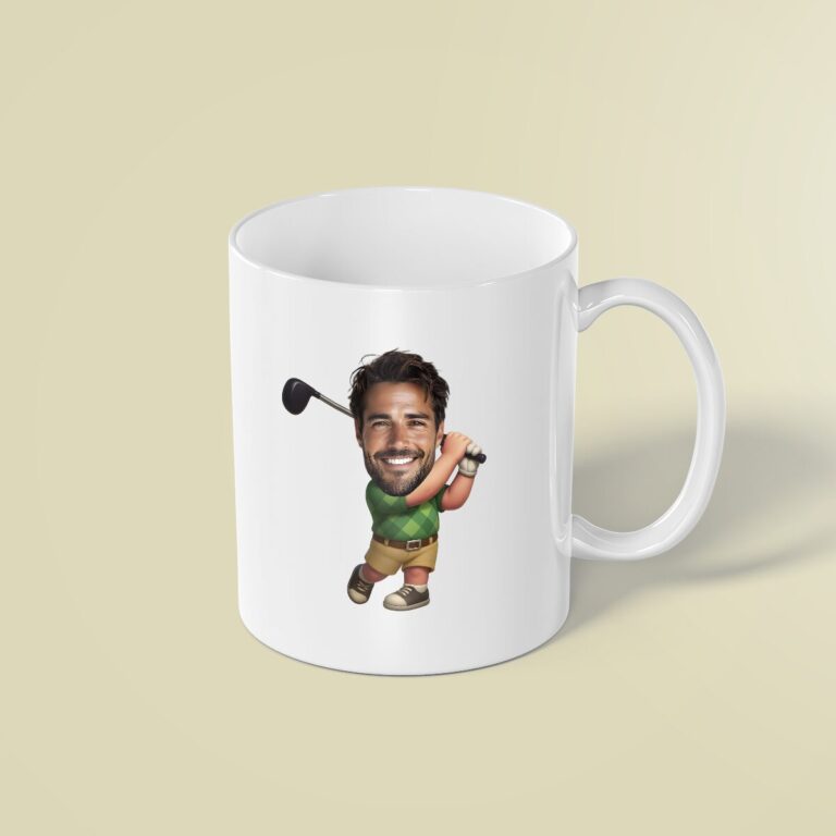 Custom Golfer Finishing Green Argyle Polo Face Cutout – Mug Custom Golfer Finishing Green Argyle Polo Face Cutout shown on a mug mockup