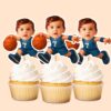 Custom Blue Number 7 Basketball Dribbler Face Cutout – Cupcake Topper Custom Blue Number 7 Basketball Dribbler Face Cutout shown on a cupcake topper mockup